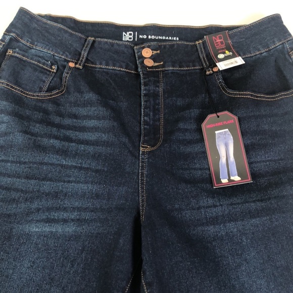 NO BO No Boundaries Plus High-Rise Flare Dark Wash Double Button Jean Size 21 - Picture 6 of 10